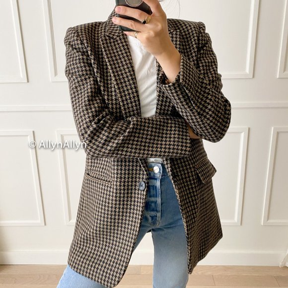 Sandro Jackets & Blazers - Sandro Houndstooth Wool Blazer - Tan/Black 36/S